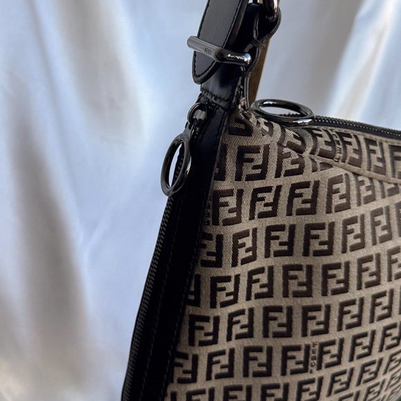 Fendi Brown Zucchino Canvas Oyster Bag - Picture 5 of 8